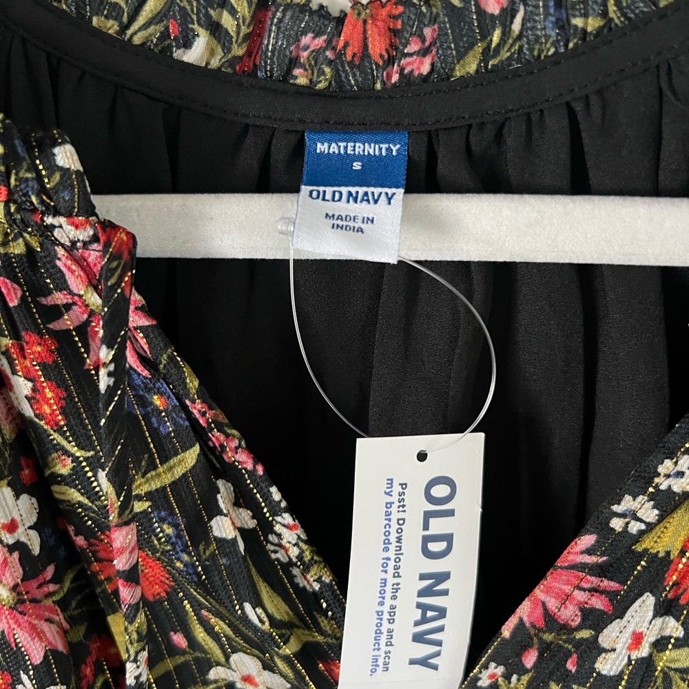 NWT Old Navy Women’s Black Floral Maternity Waist-Defined Smocked Dress - Picture 9 of 14